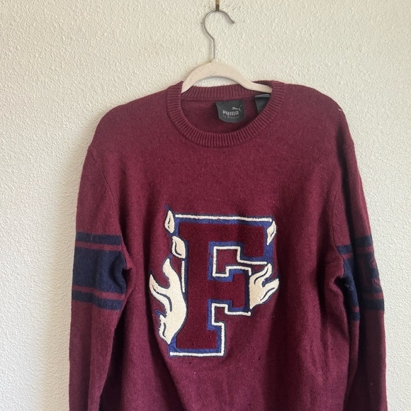 Fenty X Puma Rihanna Letterman Varsity Oversized Sweater Casual Red Relaxed Fit - Picture 2 of 10